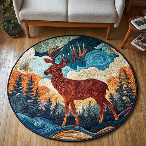 Misty Forest Stag Quilted Round Mat NCU0DK1106