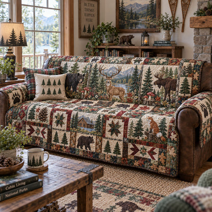Misty Mushroom Grove Quilted Sofa Cover NCU0PTT3480