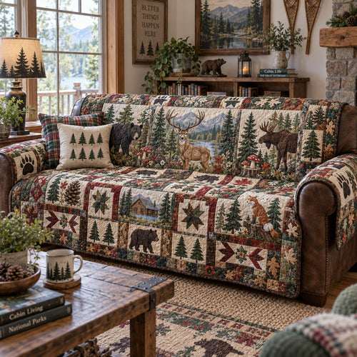 Misty Mushroom Grove Quilted Sofa Cover NCU0PTT3480