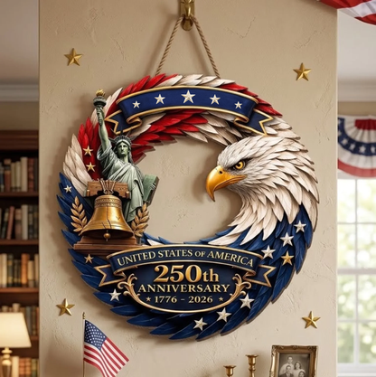 Custom Shape Doorsign Custom Door Sign - America 250th Anniversary Gifts For Mom, Dad, Brother, Sister, Kids - Bald Eagle Patriotic
