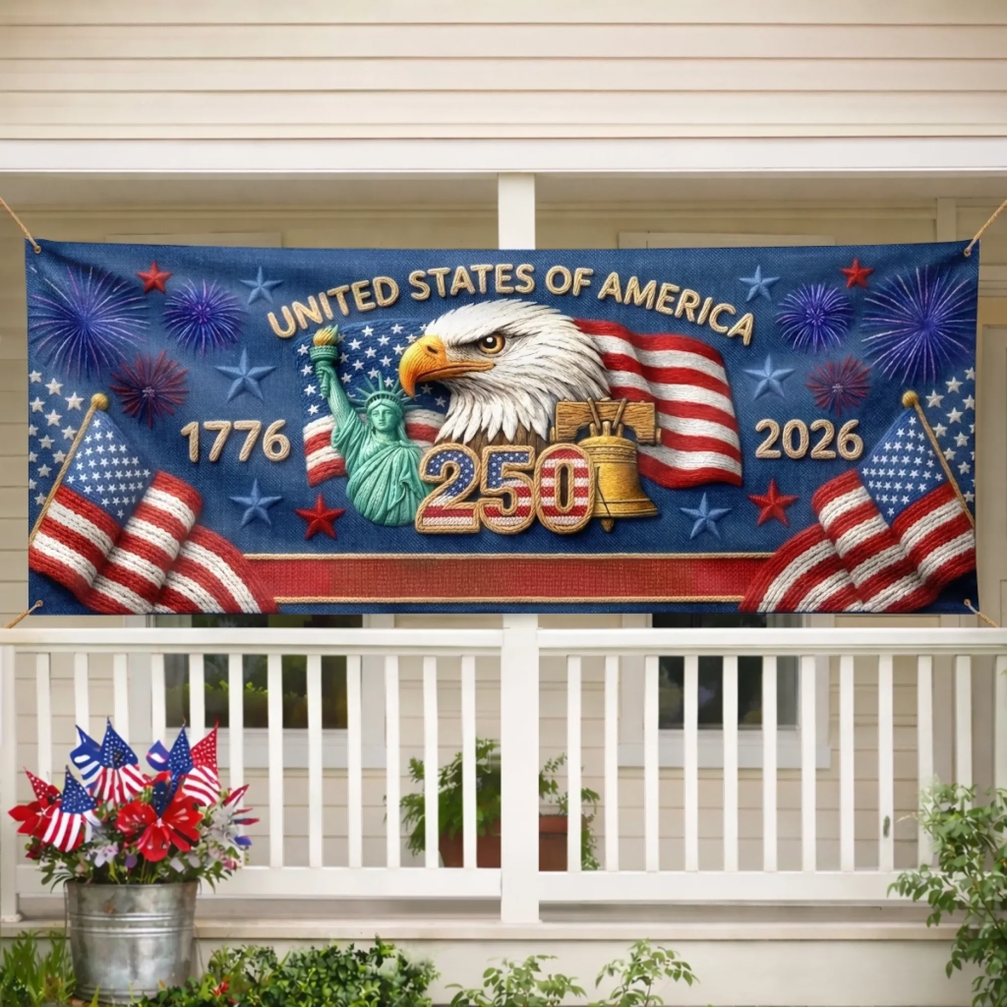 Rectangle Fence Flag Polyester Outdoor Banner - America 250th Anniversary Gifts For Mom, Dad, Brother, Sister, Kids - Together We Shine Bright