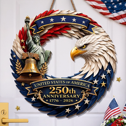 Custom Shape Doorsign Custom Door Sign - America 250th Anniversary Gifts For Mom, Dad, Brother, Sister, Kids - Bald Eagle Patriotic