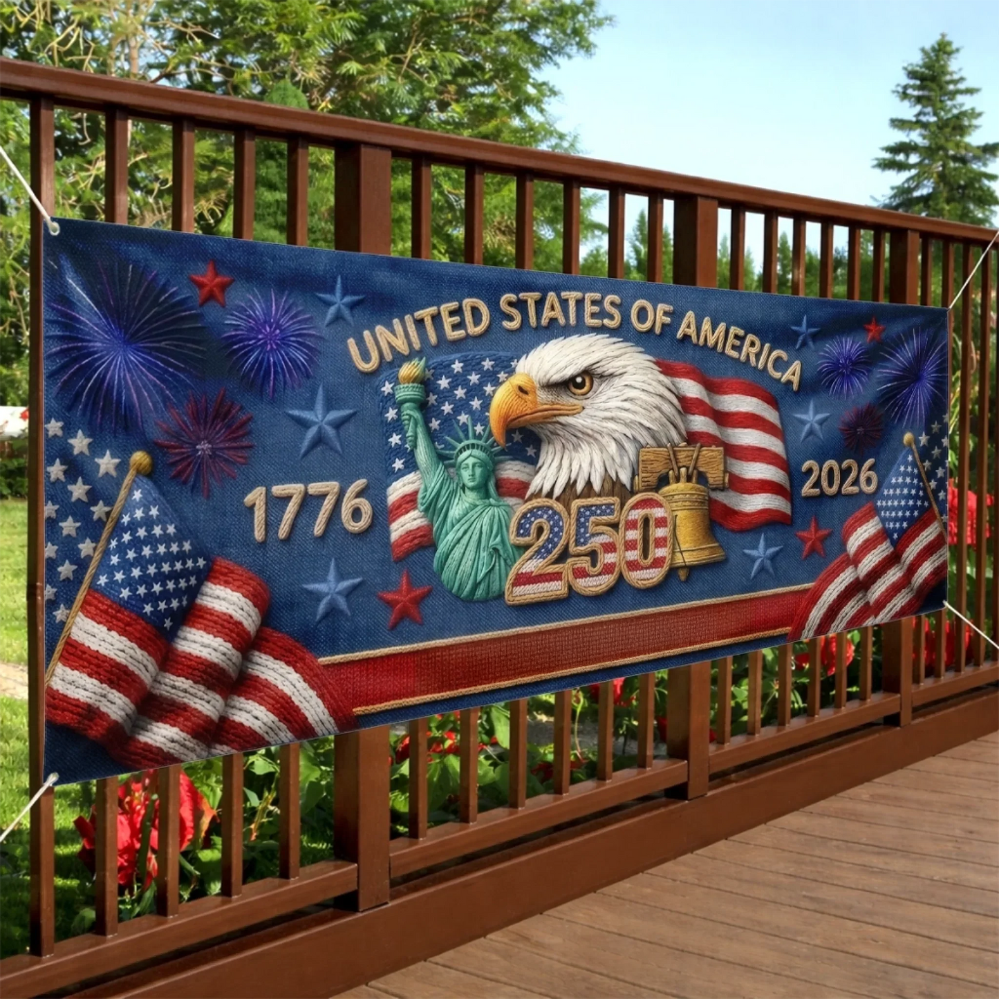 Rectangle Fence Flag Polyester Outdoor Banner - America 250th Anniversary Gifts For Mom, Dad, Brother, Sister, Kids - Together We Shine Bright