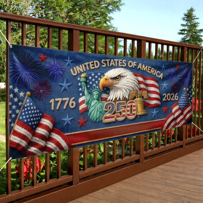 Rectangle Fence Flag Polyester Outdoor Banner - America 250th Anniversary Gifts For Mom, Dad, Brother, Sister, Kids - Together We Shine Bright