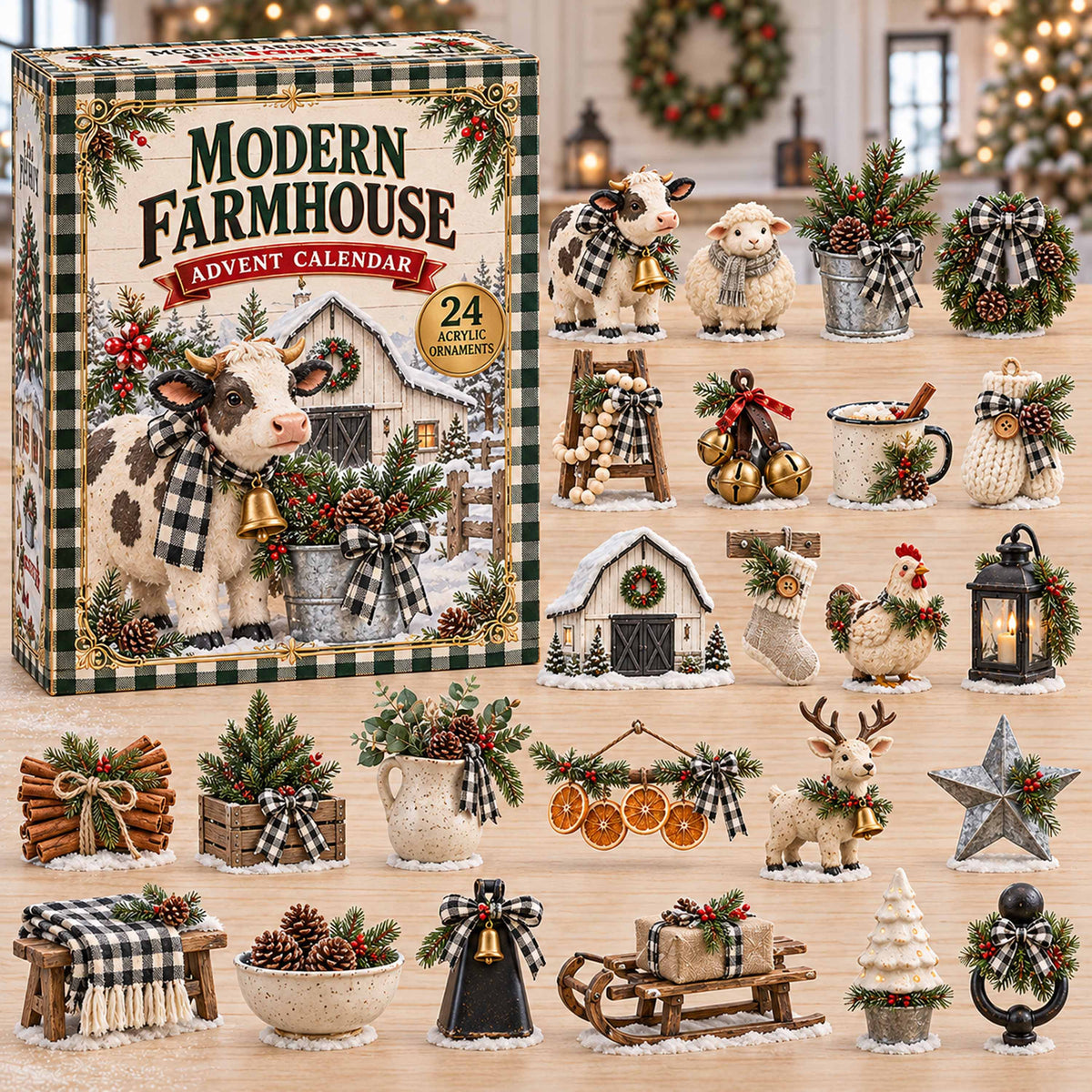 CHRISTMAS KICKOFF 40% OFF - Modern Farmhouse Advent Calendar 2026 - 24-Day Festive Countdown, Acrylic Charms Blind Box - Gift For Family and Friends AC0TD081