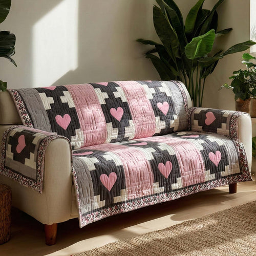 Modern Hearts Quilted Sofa Cover NCU0NXD1328