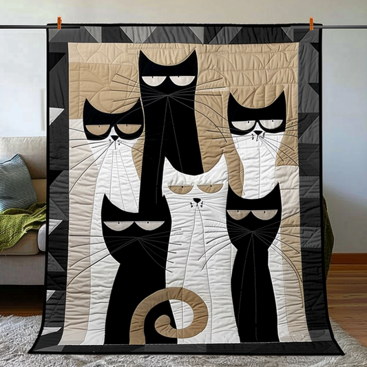 Monochrome Cats Quilted Blanket NCU0NT073