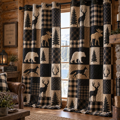 Monochrome Forest Shadows Quilted Curtains NCU0PVL1154