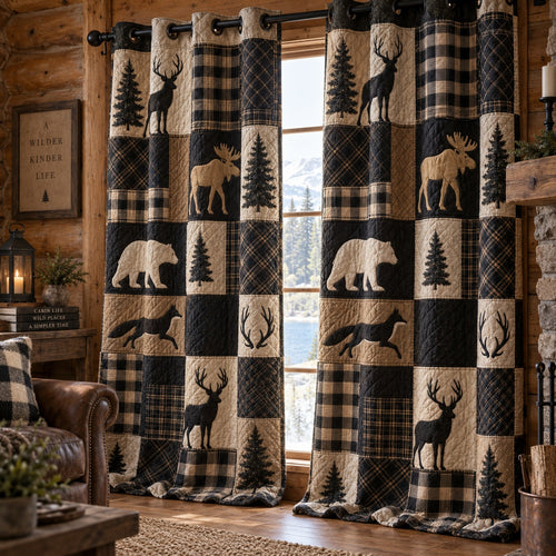 Monochrome Forest Shadows Quilted Curtains NCU0PVL1154