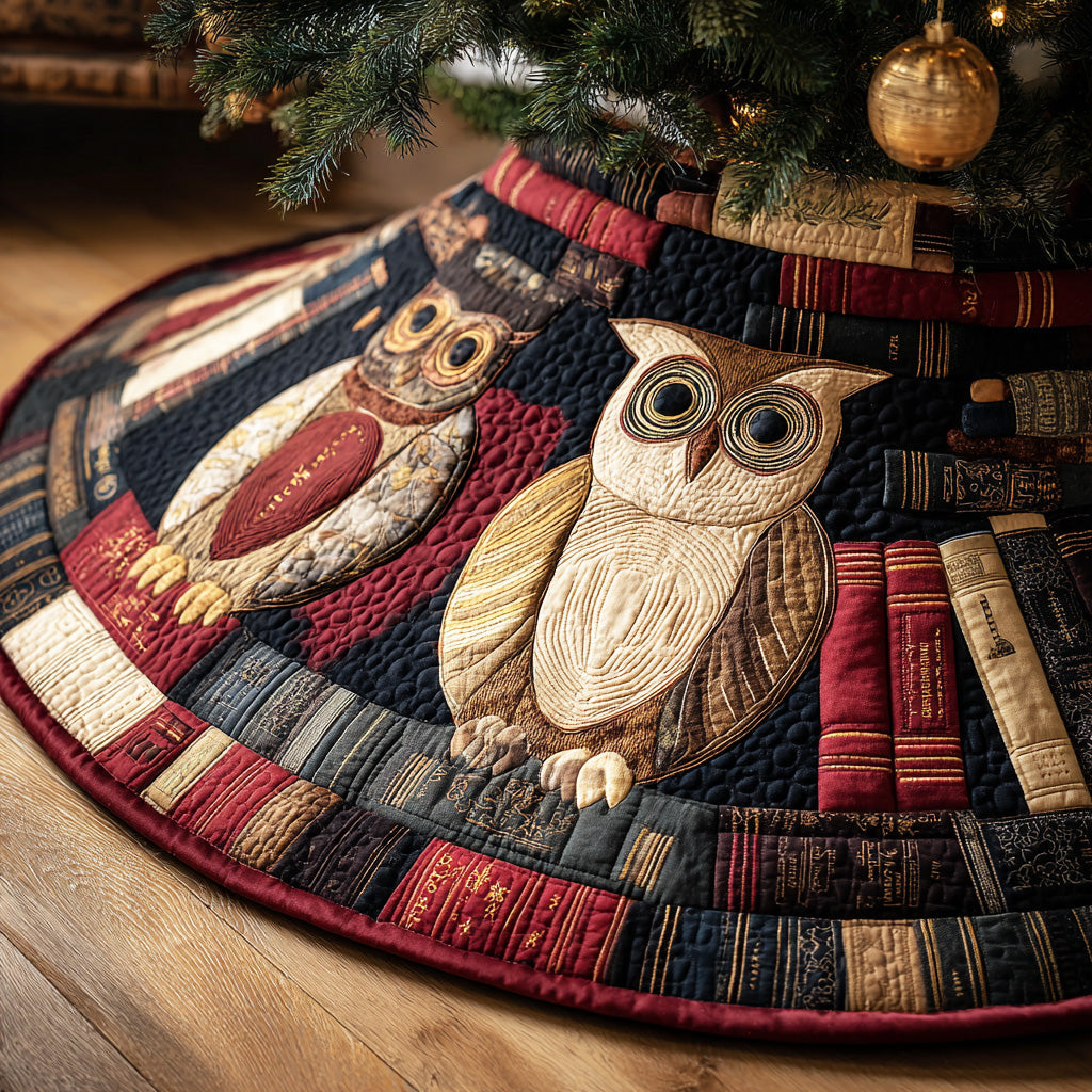 Moon Library Owl Christmas Quilted Tree Skirt NCU0NTD1000