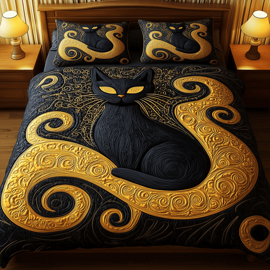 Moonlit Cat Haven 3-Piece Quilted Bedding Set NCU0TH2244