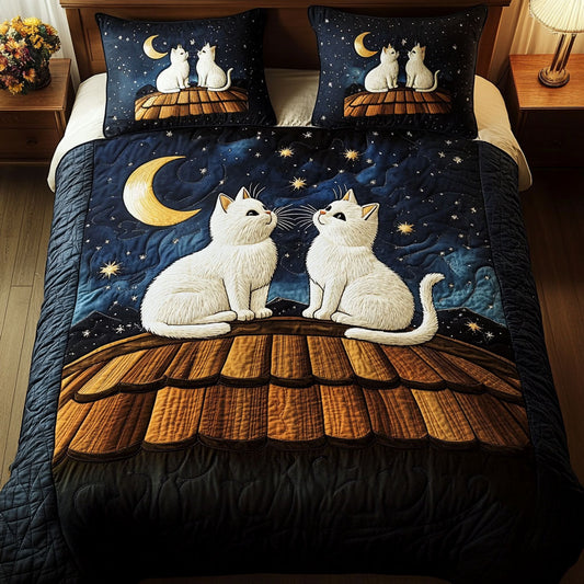 Moonlit Meows 3-Piece Quilted Bedding Set NCU0NNT187