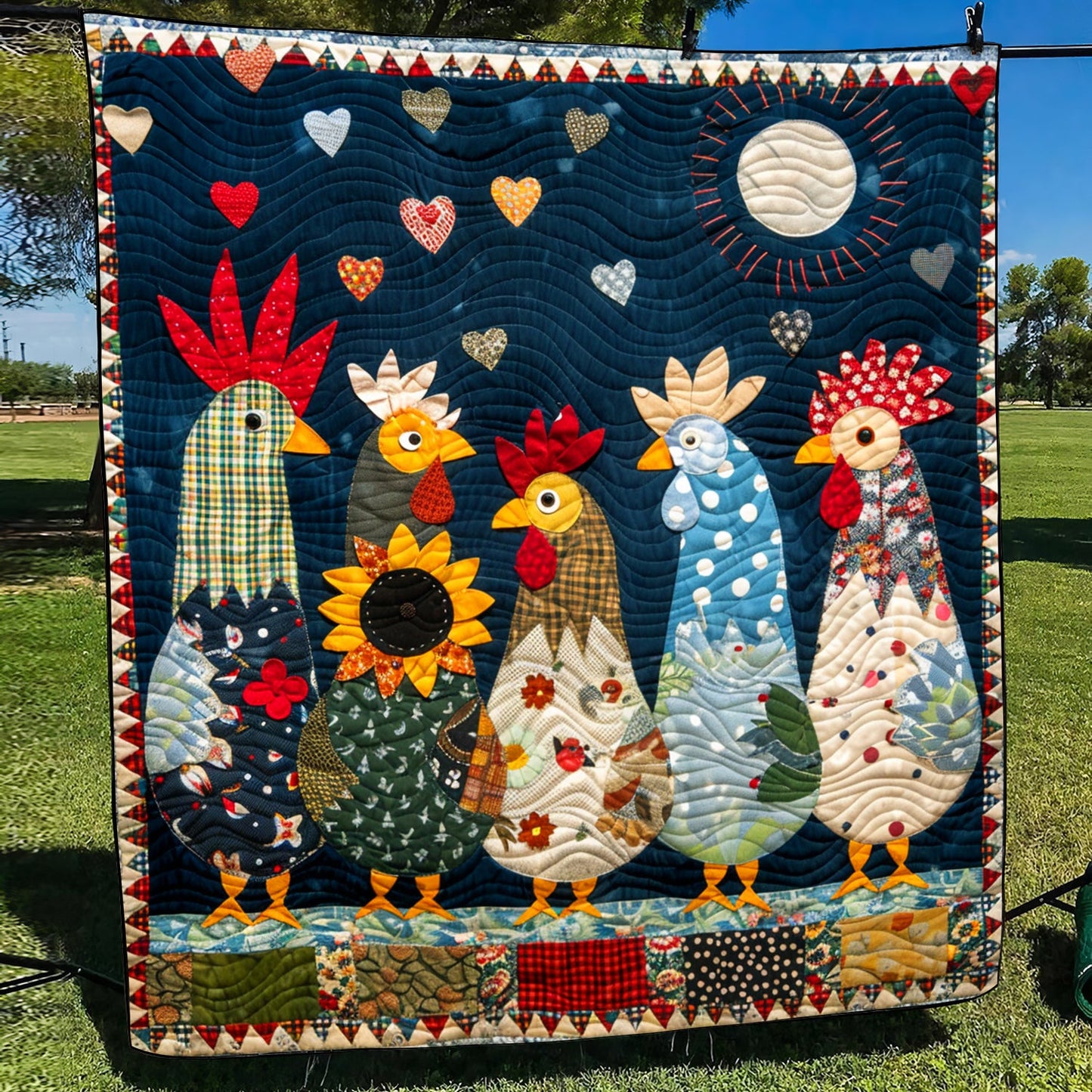 Moonlit Roosters Quilted Blanket NCU0TH863