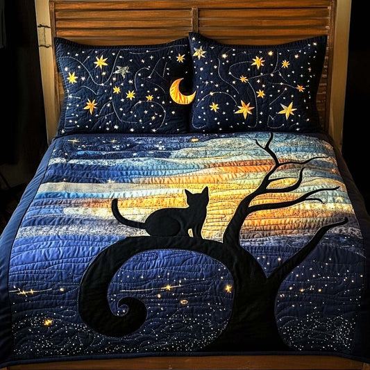 Moonlit Black Cat 3-Piece Quilted Bedding Set NCU0NNL208
