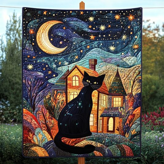 Moonlit Cat Quilted Blanket NCU0VH649