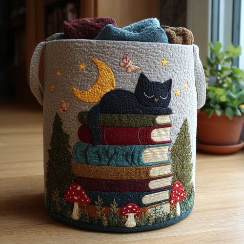Moonlit Cat Quilted Laundry Basket NCU0DV1706