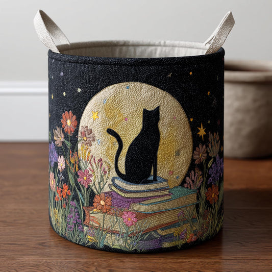Moonlit Cat Quilted Laundry Basket NCU0DV1767