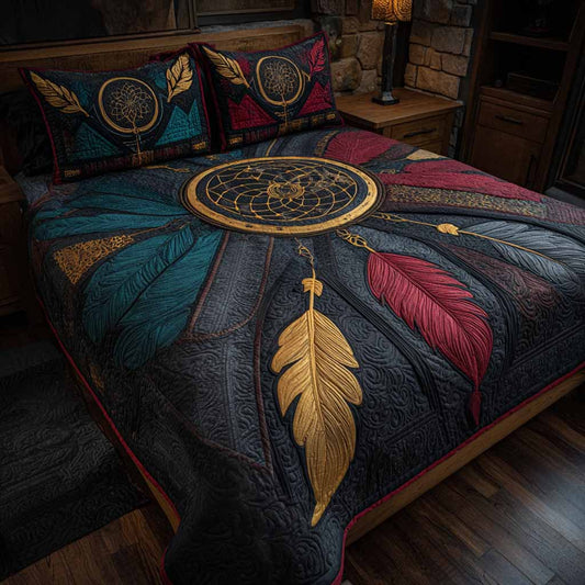 Moonlit Feather Path 3-Piece Quilted Bedding Set NCU0NXD1619