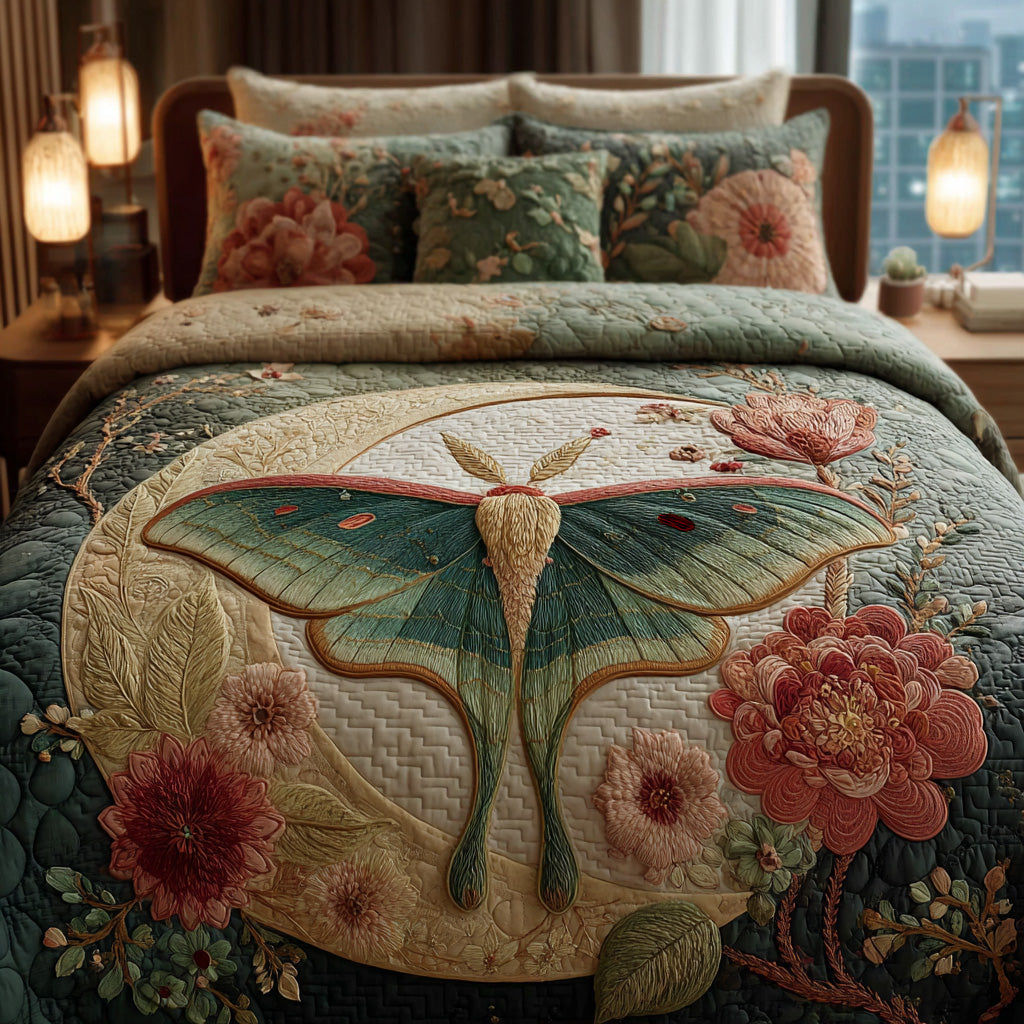 Moonlit Luna Moth 3-Piece Quilted Bedding Set NCU0LDH099