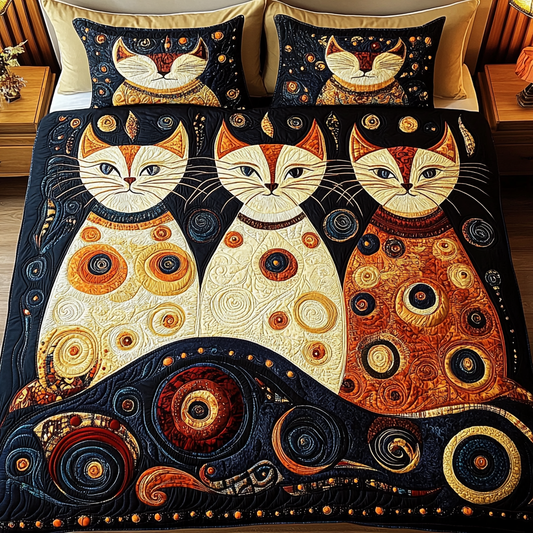 Moonlit Meow 3-Piece Quilted Bedding Set NCU0VH853