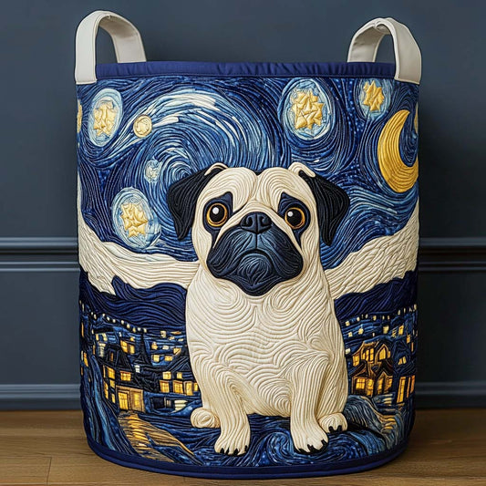 Moonlit Pug Dream Quilted Laundry Basket NCU0NXD538