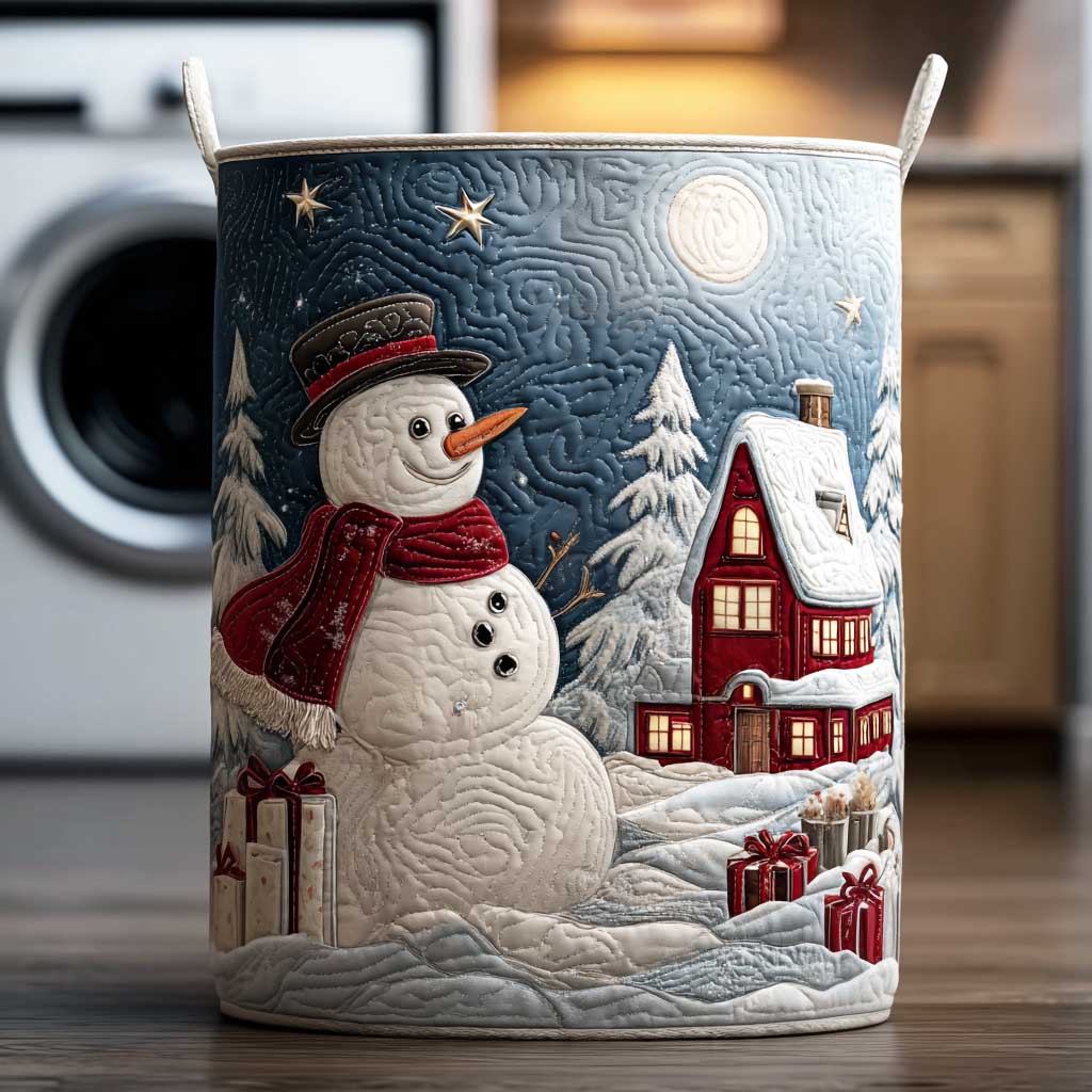 Moonlit Snowman Quilted Laundry Basket NCU0HTT041