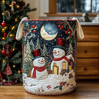 Moonlit Snowmen Quilted Laundry Basket NCU0DQQ008