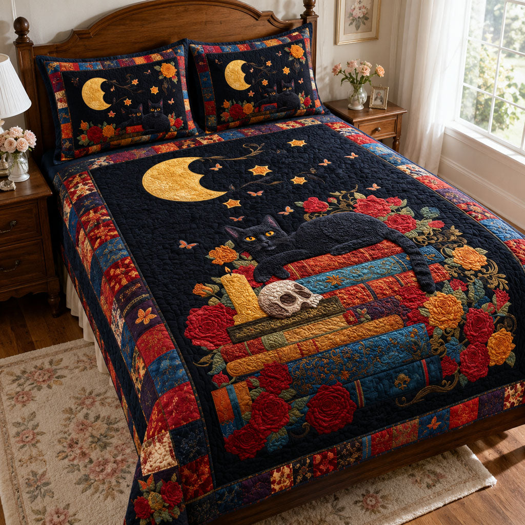 Moonlit Whiskers 3-Piece Quilted Bedding Set NCU0PTT3318