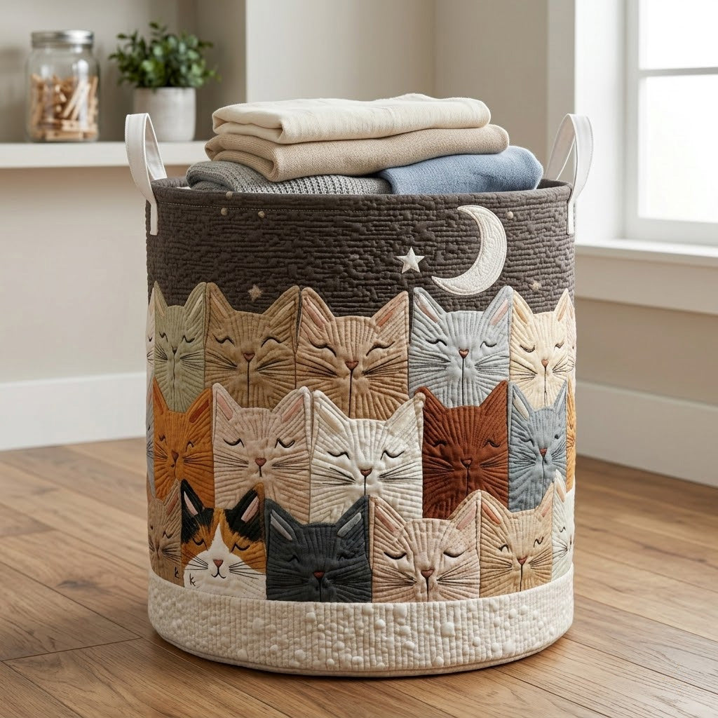 Moonlit Whiskers Quilted Laundry Basket NCU0PVL827
