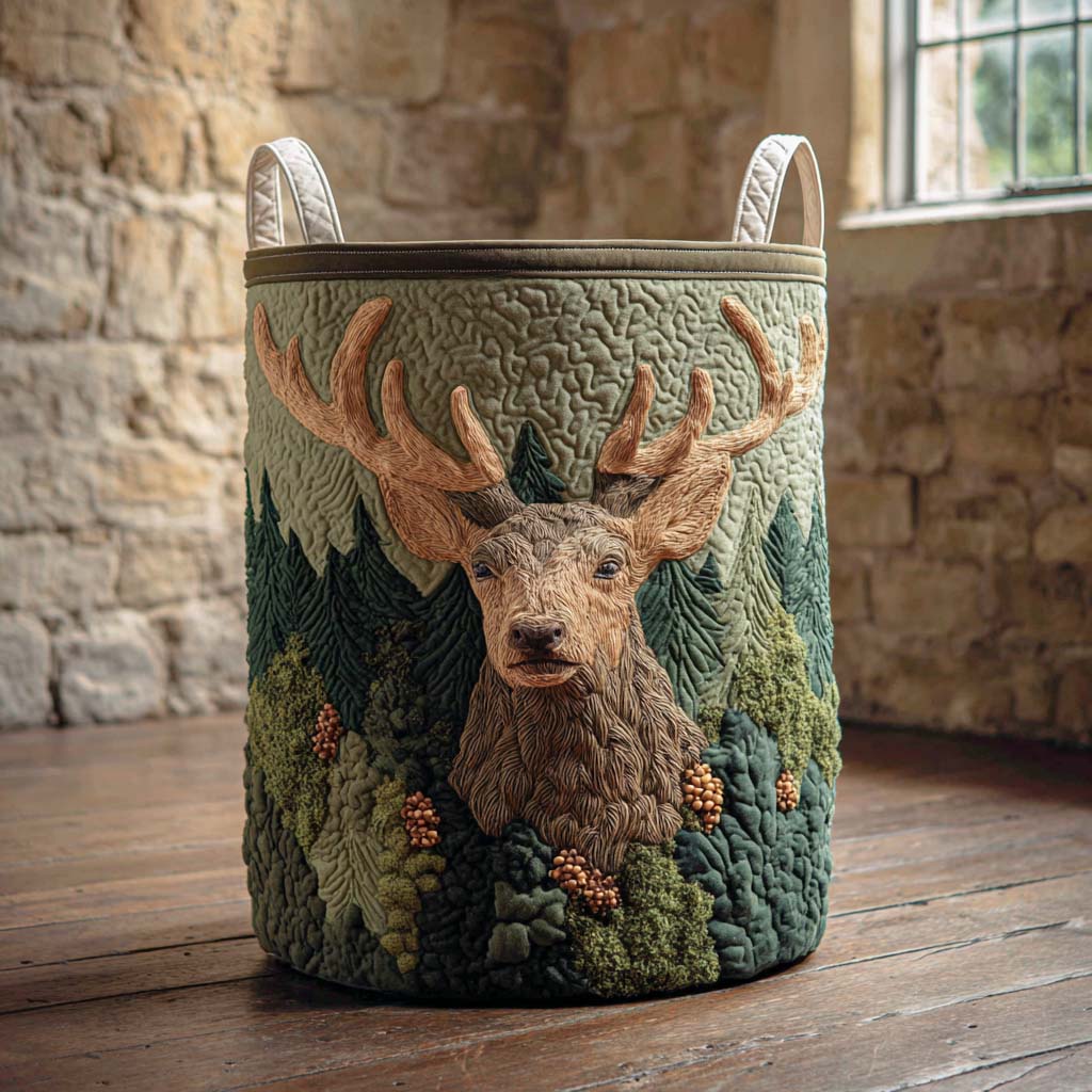 Moss and Majesty Quilted Laundry Basket NCU0NXD054