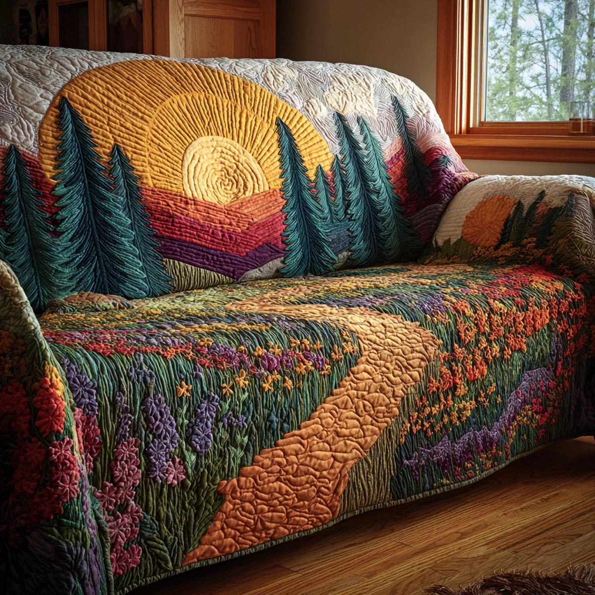Mossy Trail Quilted Sofa Cover NCU0DV1783