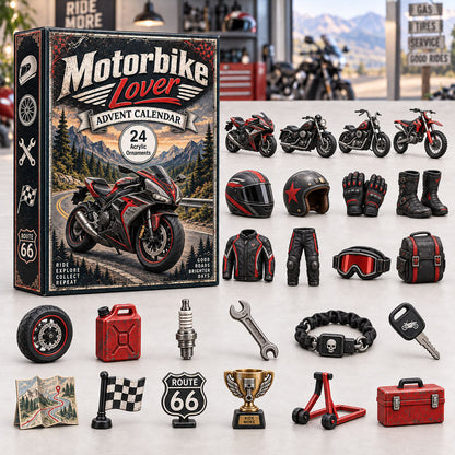 CHRISTMAS KICKOFF 40% OFF - Motorbike Lover Advent Calendar 2026 - 24-Day Festive Countdown, Acrylic Charms Blind Box - Gift For Outdoor Hobby Lovers AC0HA262
