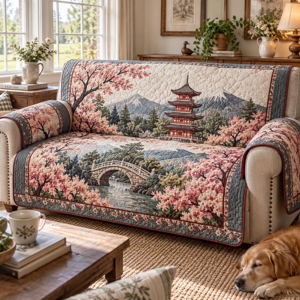 Mount Fuji Garden Quilted Sofa Cover NCU0DV2446