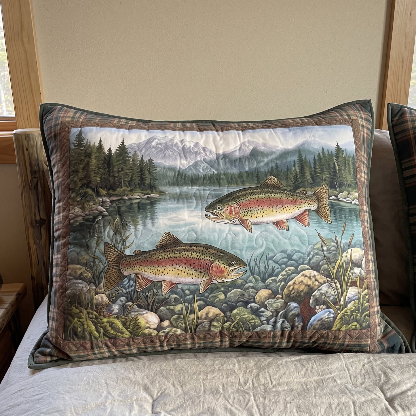 Mountain Trout Quilted Bedding Pillow Case NCU0DV2153