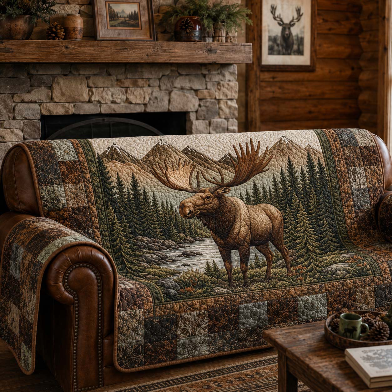 Mountain Moose Quilted Sofa Cover NCU0DQQ0877