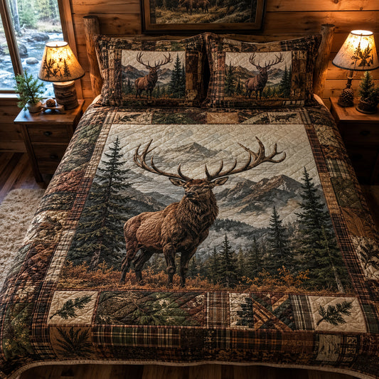 Mountain Elk 3-Piece Quilted Bedding Set NCU0DV2159