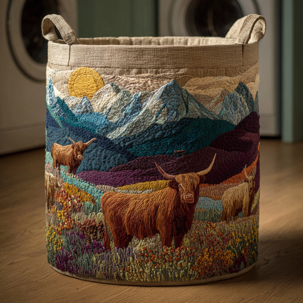 Mountain Highland Cow Quilted Laundry Basket NCU0HNH498