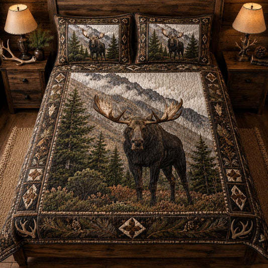 Mountain Moose 3-Piece Quilted Bedding Set NCU0DQQ0890