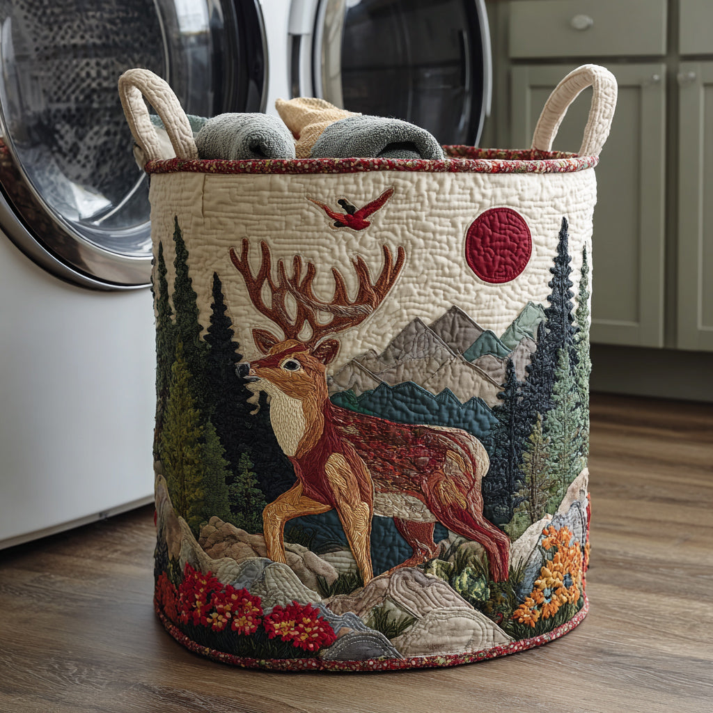 Mountain Reindeer Quilted Laundry Basket NCU0HNH083