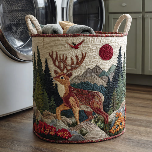 Mountain Reindeer Quilted Laundry Basket NCU0HNH083