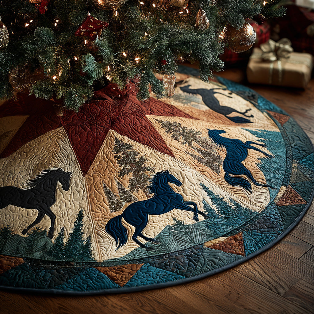 Mountain Star Mustang Christmas Quilted Tree Skirt NCU0LDH136