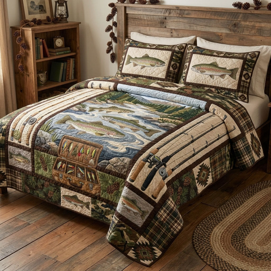 Mountain Stream Memories 3-Piece Quilted Bedding Set NCU0PTT3179