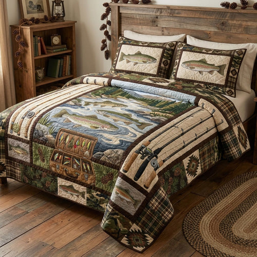 Mountain Stream Memories 3-Piece Quilted Bedding Set NCU0PTT3179