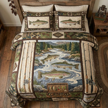 Mountain Stream Memories 3-Piece Quilted Bedding Set NCU0PTT3179
