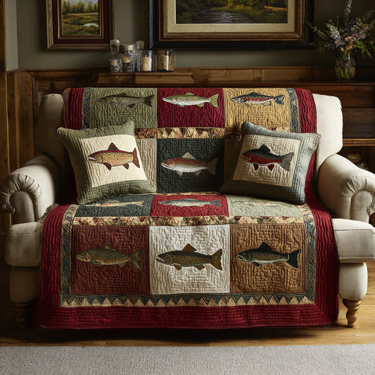 Mountain Trout Scene Quilted Blanket NCU0LDH826