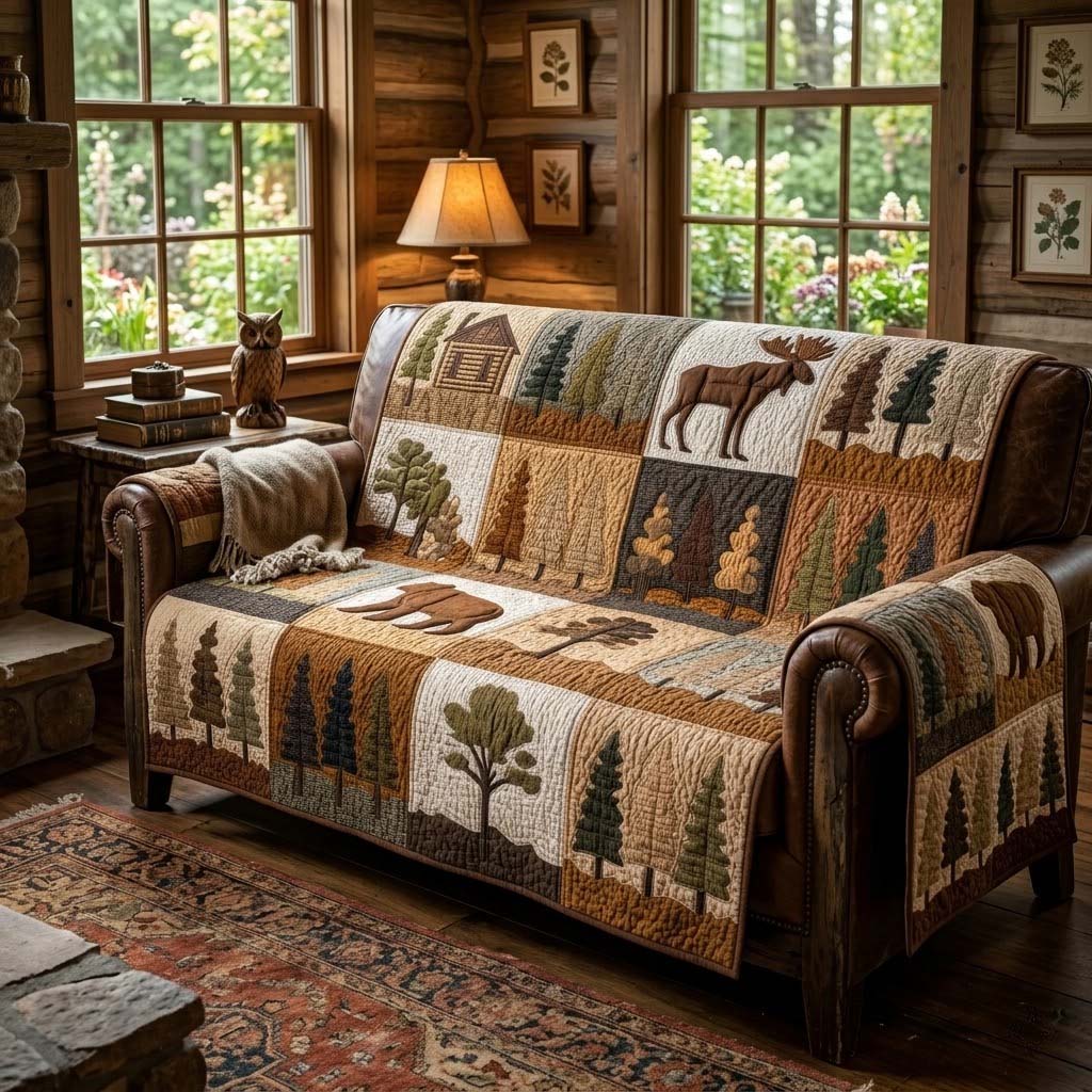 Mountain Wildlife Quilted Sofa Cover NCU0DQQ0743