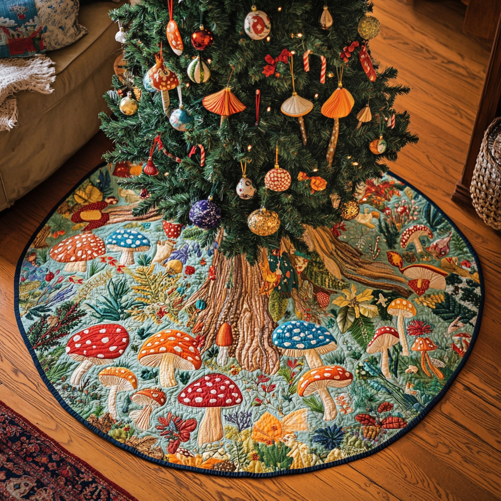 Mushroom Dream Christmas Quilted Tree Skirt NCU0DDK1634