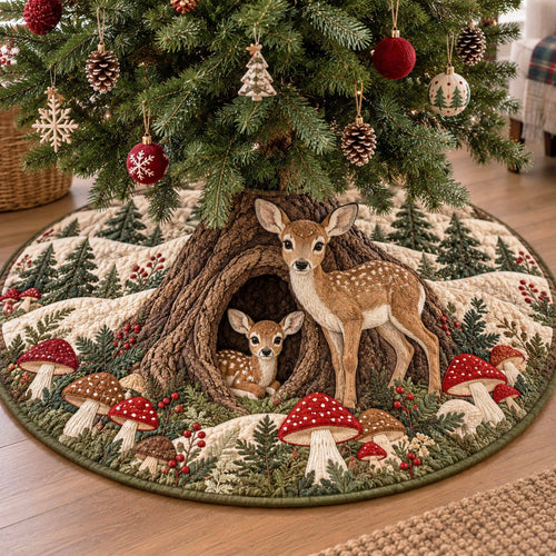 Mushroom Fawn Christmas Quilted Tree Skirt NCU0NTD2269