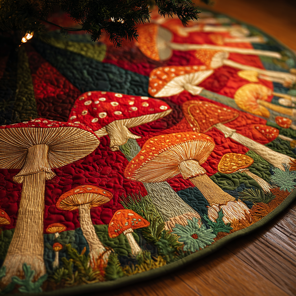 Mushroom Garden Christmas Quilted Tree Skirt NCU0DDK1654