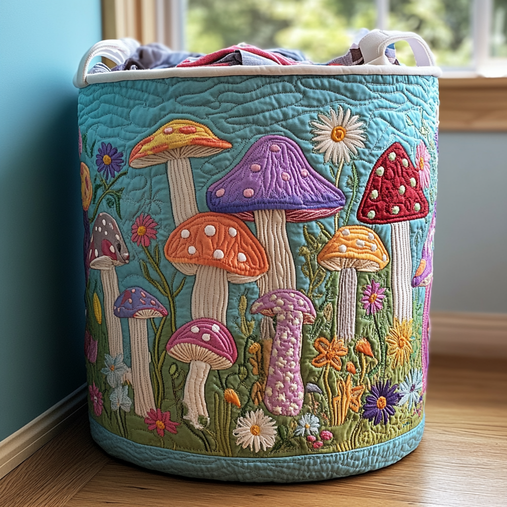 Mushroom Garden Quilted Laundry Basket NCU0DDK1801
